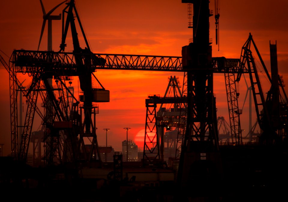 Sunset, Crane, Harbourg