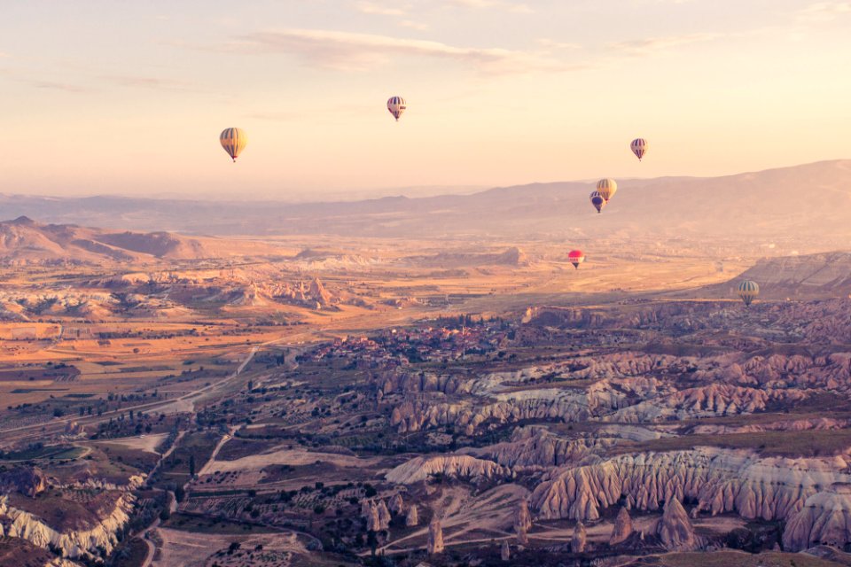 six hot air balloons