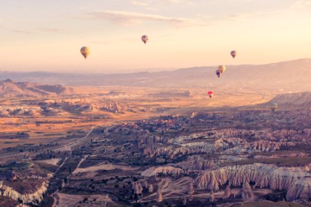 six hot air balloons