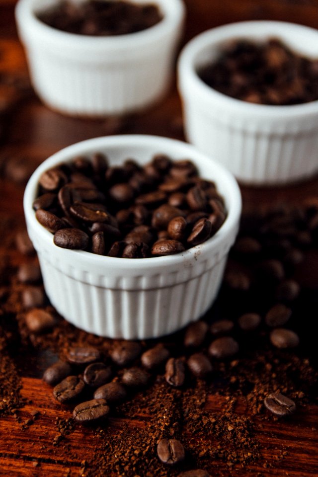 Wood table, Brown, Coffee beans photo