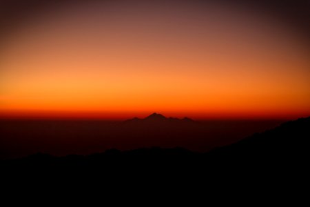 silhouette photography of mountains during sunset photo