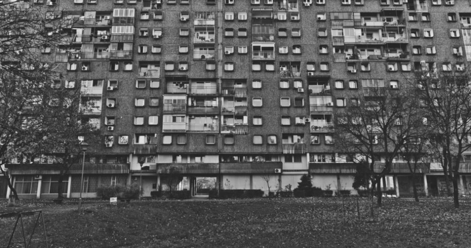 grayscale photo of building photo