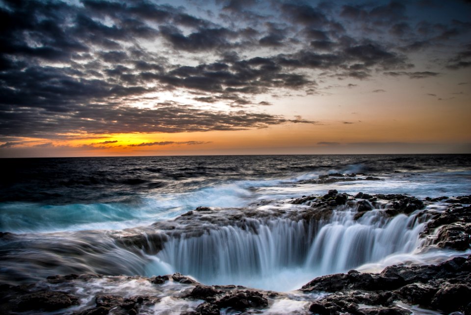 waterfalls under cloudy sky