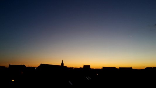 Blue sky, Small city, Sunset