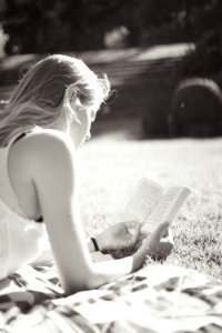 Lawn, Book, Girl photo