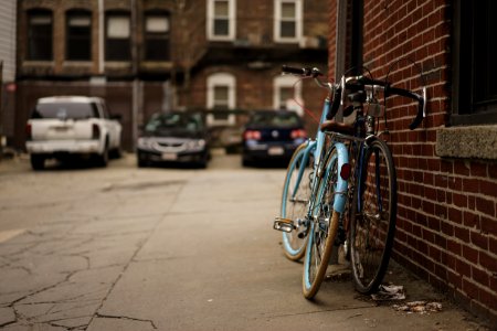 two blue city bikes photo