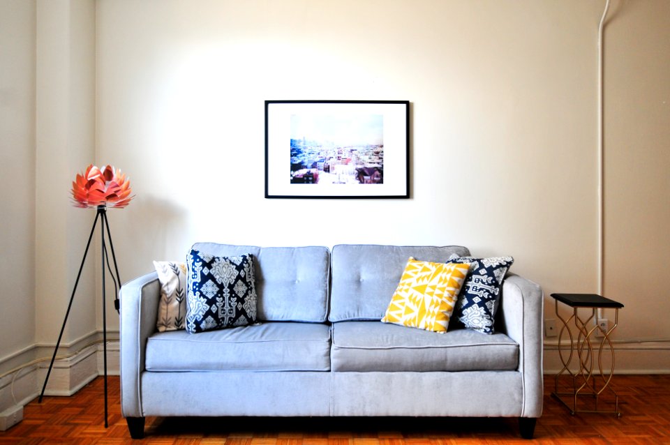blue fabric loveseat