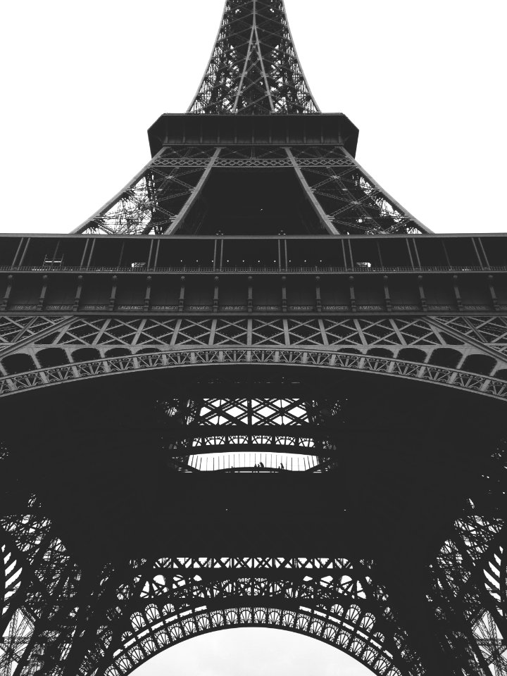 Eiffel Tower of Paris grayscale photo