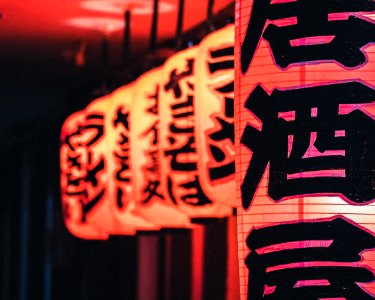 selective focus photography of kanji script lanterns photo
