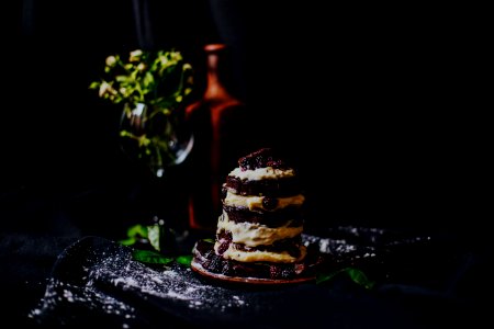 chocolate cake on top black surface