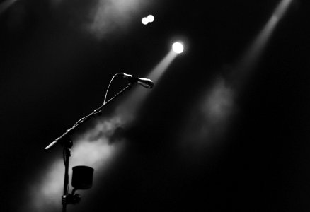 photo of microphone on foggy stage photo
