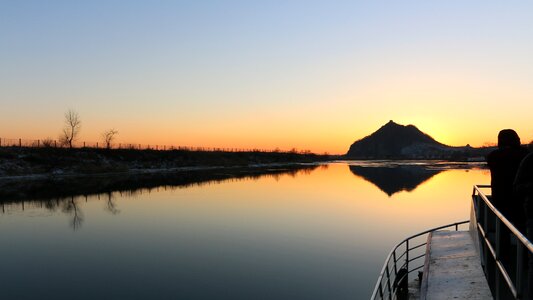 Sunset yalu river north korea photo