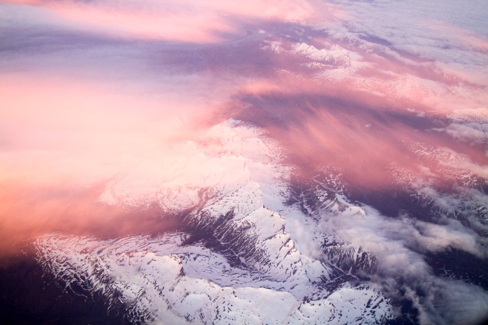 snow capped mountain aerial photography