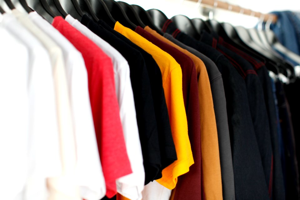 closeup of hanged shirts on rack