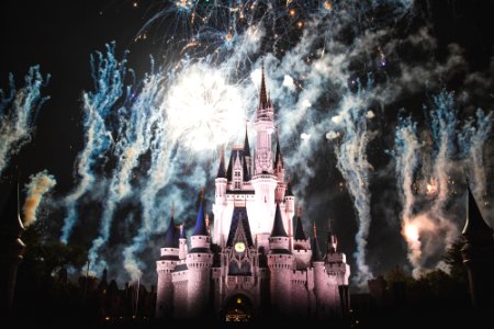 white castle with fireworks photo