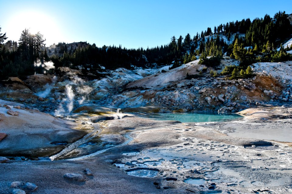 hills with trees and water stream