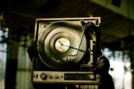 black and brown vinyl turntable
