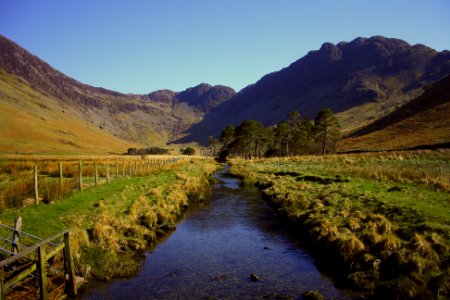 flowing water between green grass during daytime