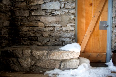 Stone wall, Snow, Cabin photo