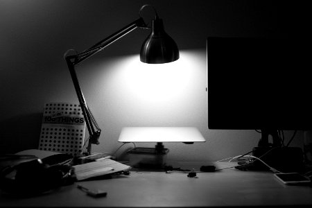 Work, Desk lamp, Mess photo