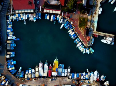 bird's eye view of docks beside boats