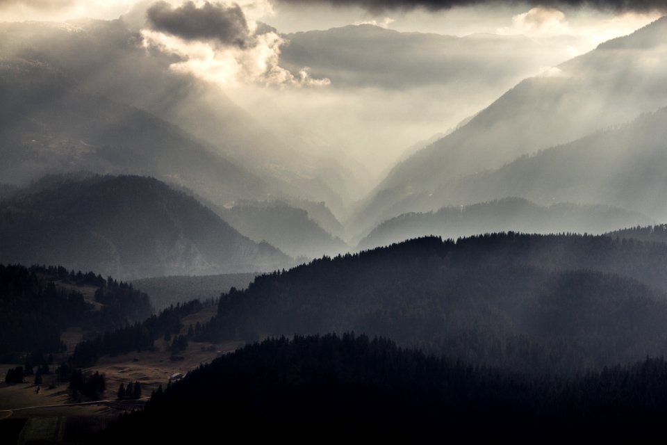 mountain with foggy weather