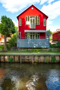 Red house, River, House