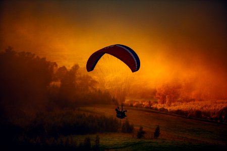 paragliding during sunset photo