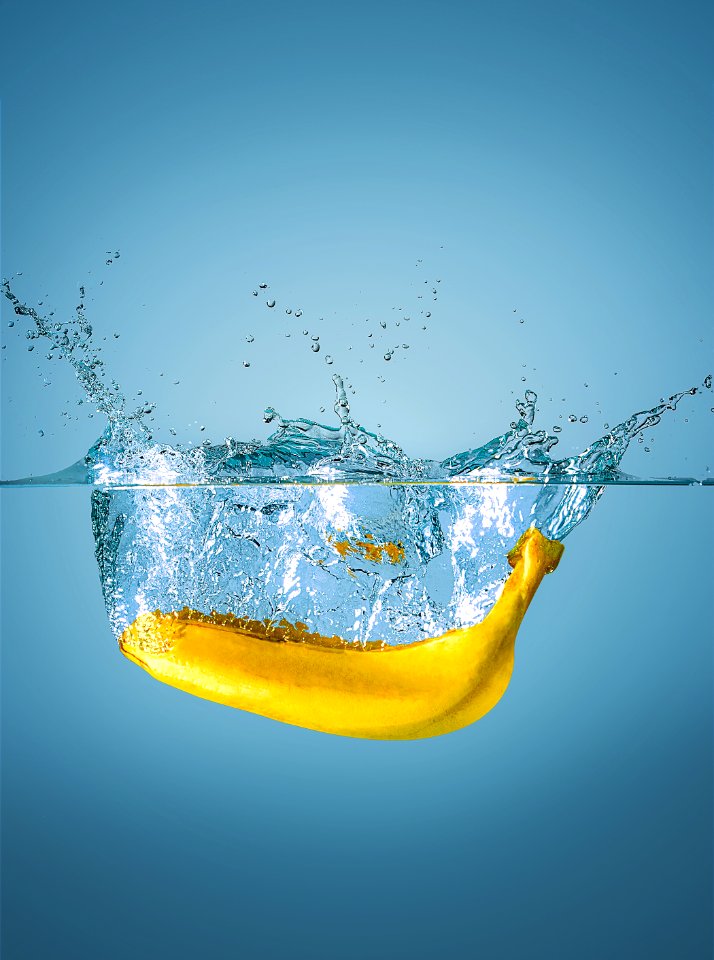 High speed photography, Blue background, Yellow