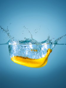 High speed photography, Blue background, Yellow photo