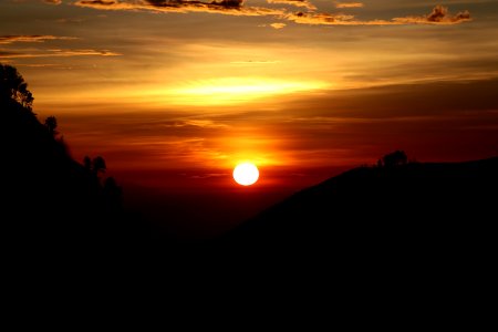 silhouette of mountain during sunset photo