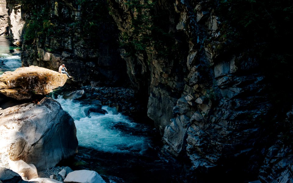 river between rock cliffs