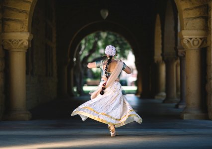 woman running on hallway photo