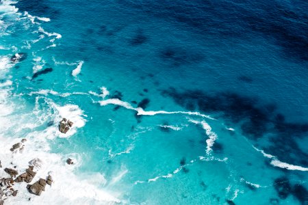 aerial view of seashore with stones
