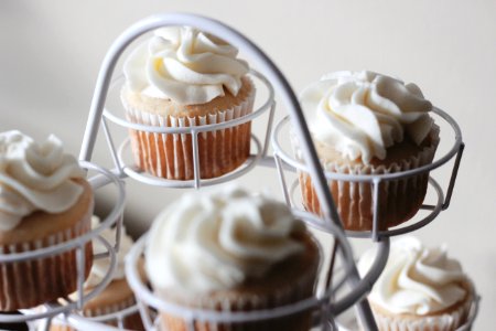 photo of baked cupcakes on white cupcake tray photo