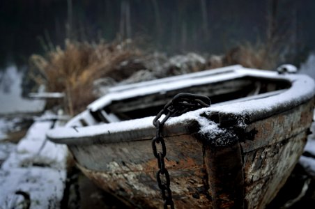 Boat, River, Snow