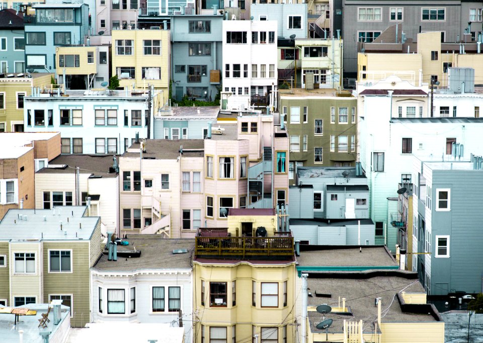 aerial photograph of colorful buildings