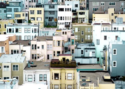 aerial photograph of colorful buildings