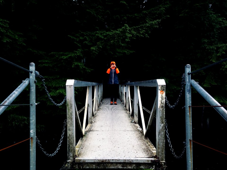 person standing on a bridge during day time
