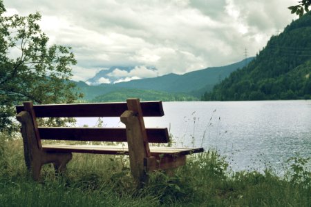 Mountain range, Bench, Lake