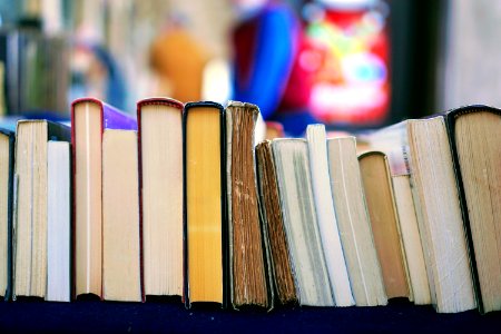 book lot on table