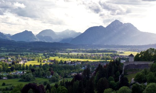 aerial view of green land and mountain