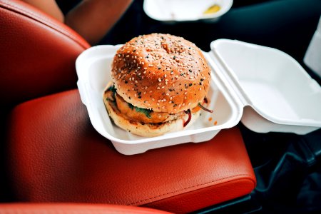 burger inside styrofoam container