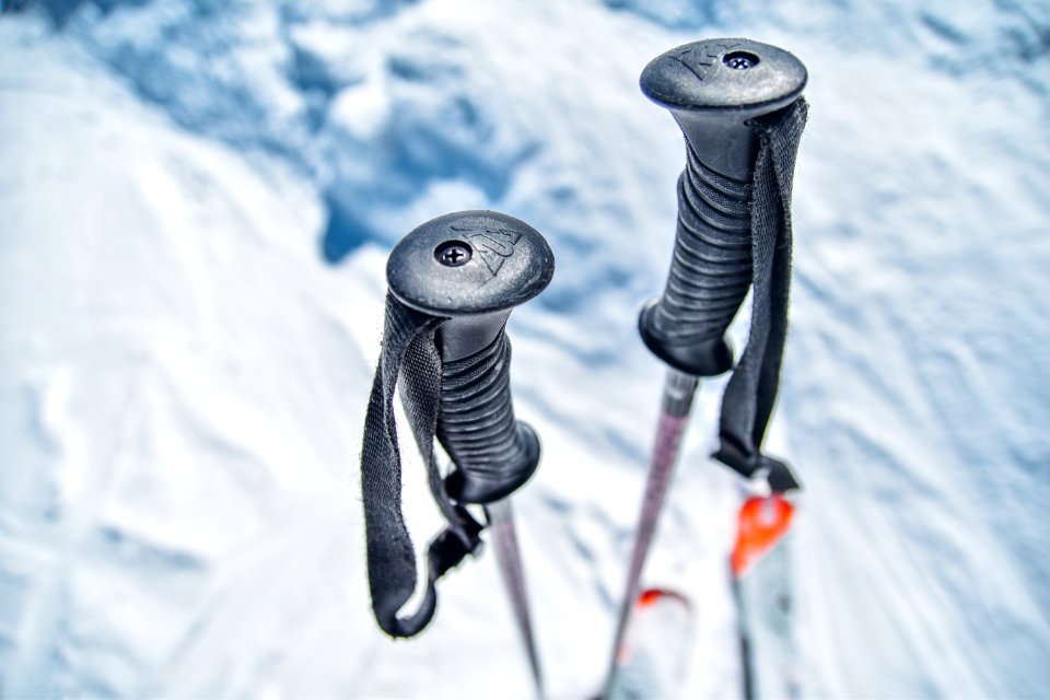 snow ski sticks on snow