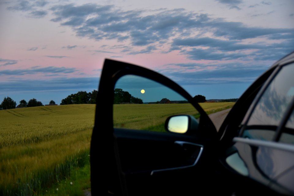 Car, Field, Moon