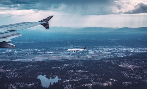 white and red airplane flying photo