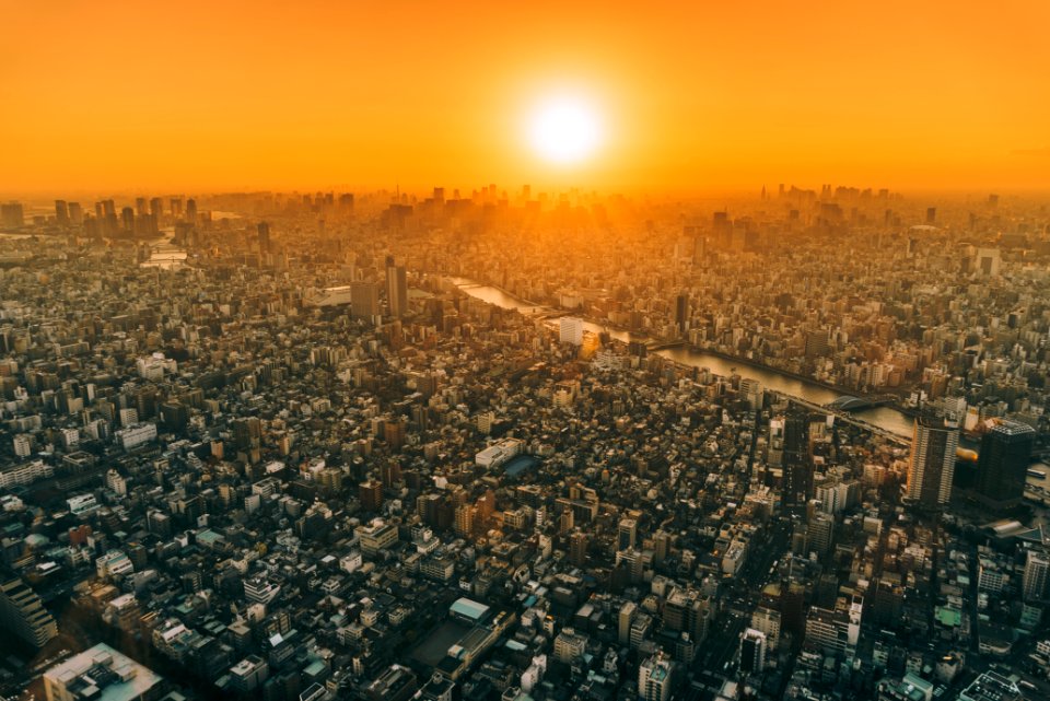 aerial view of city during golden hour