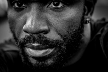 grayscale photography of man