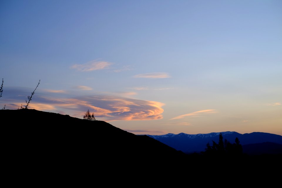 silhouette mountain during golden hour