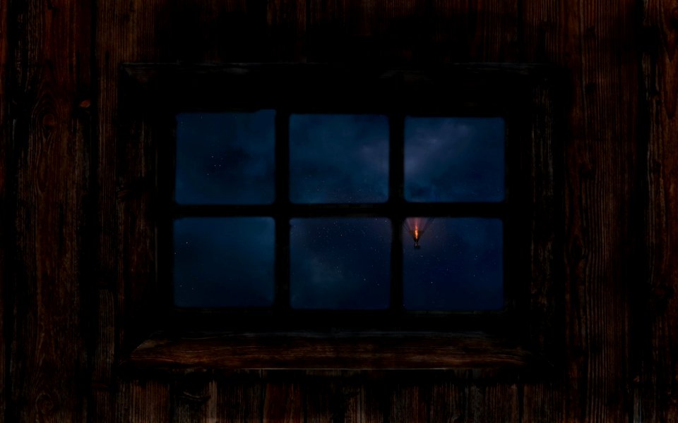 rectangular 6-pane window on brown wooden wall at nighttime photo